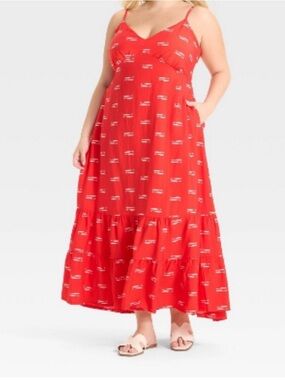 a new day Red and White Fish-Print Open-Back Maxi Dress